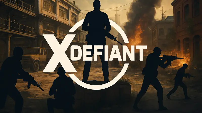 Логотип XDefiant на фоне игрового процесса или скриншота шутера.