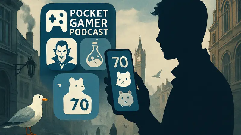 Логотип подкаста Pocket Gamer, обложка 70-го выпуска с изображением мобильных игр.