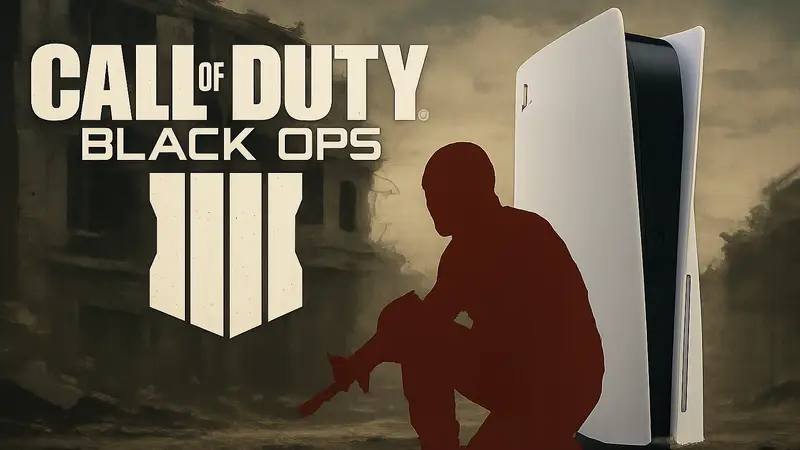 Изображение логотипа Call of Duty: Black Ops на фоне консоли PS5, символизирующее уязвимость.