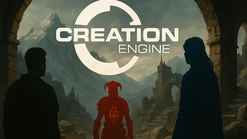 Логотип или схема игрового движка Creation Engine, использованного в играх Bethesda, таких как Skyrim.