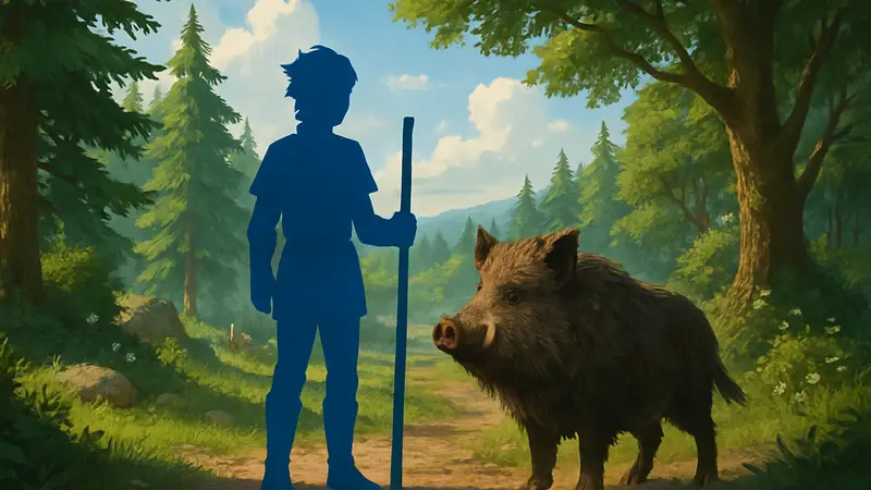 Игровой скриншот с кабаном Трюфелем из Windrose, возможно рядом с персонажем игрока