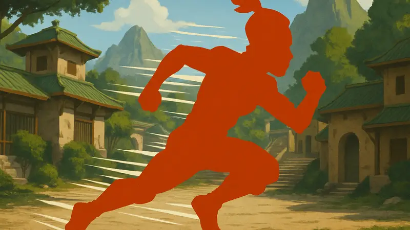 Персонаж Сокка из франшизы "Аватар" в стиле файтинга, демонстрирующий скорость.
