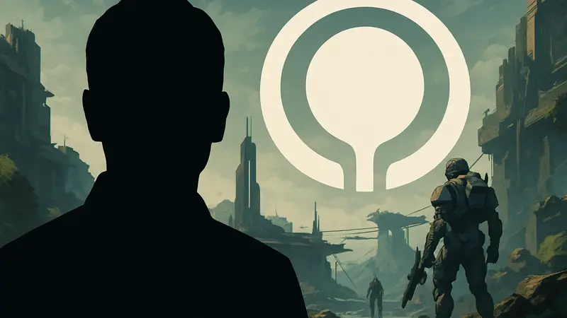 Кристофер Барретт, геймдиректор Marathon, на фоне логотипа игры.