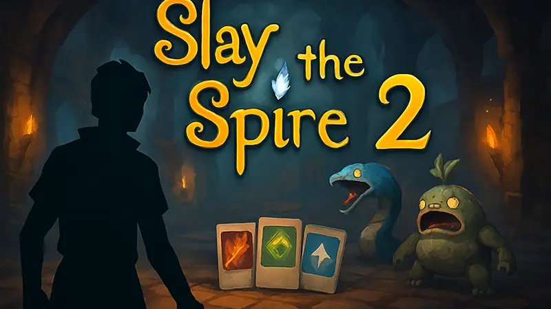 Логотип Slay the Spire 2 на фоне игрового процесса с карточками и монстрами в раннем доступе