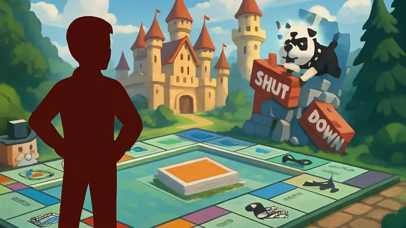 Игрок Monopoly GO на игровом поле с элементами сказочного замка, во время событий Shut Down и Heist