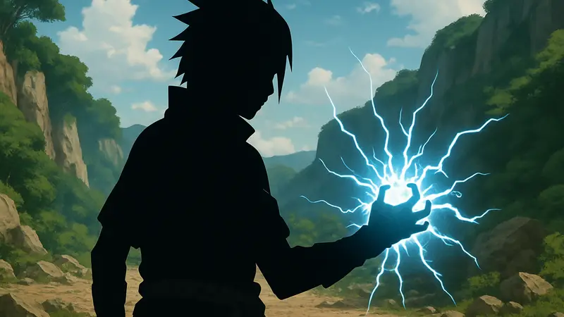 Саске Учиха использует новое дзюцу, арт из аниме Наруто