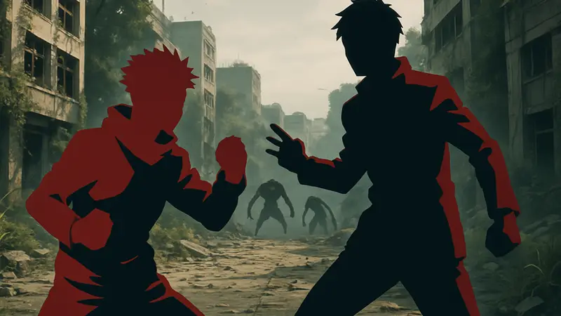Юджи Итадори и Мару из Jujutsu Kaisen Modulo, персонажи аниме, готовящиеся к битве.