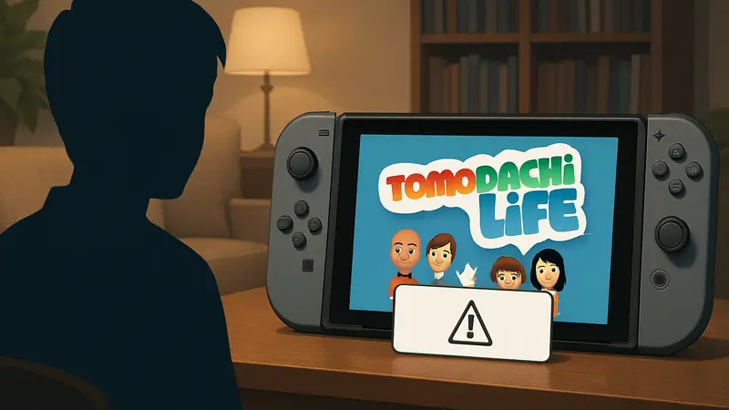 Логотип Tomodachi Life на экране Nintendo Switch с сообщением об ошибке в демо-версии