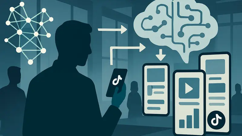 Схематичное изображение ИИ-алгоритмов персонализации Sequen, вдохновленных TikTok, для бизнеса.