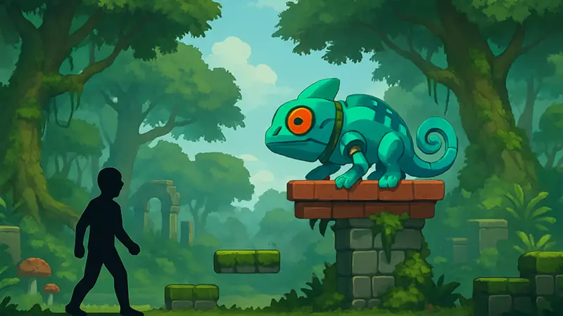 Скриншот из игры Meccha Chameleon, демонстрирующий её графический стиль.