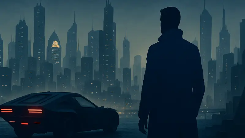 Кадр из фильма «Бегущий по лезвию 2049» с Райаном Гослингом и футуристическим городом