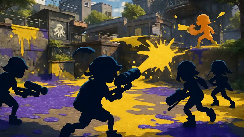 Игровой процесс Splatoon Raiders с персонажами, использующими краскострелы.