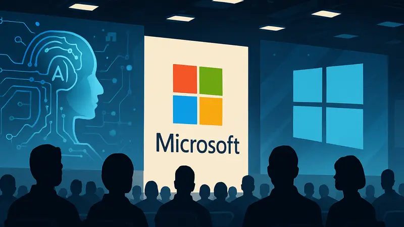 Логотип Microsoft Build на фоне технологий ИИ и Windows, конференция Build, ИИ