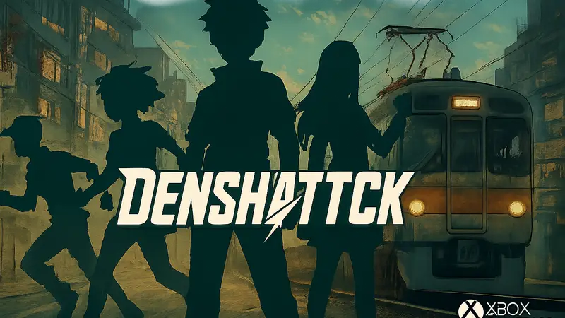 Логотип игры Denshattack на фоне обложки с игровыми персонажами в Xbox Game Pass