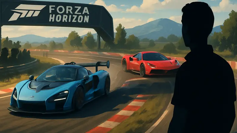 Рейтинг быстрых автомобилей в Forza Horizon 6, демонстрирующий спорткары на трассе.