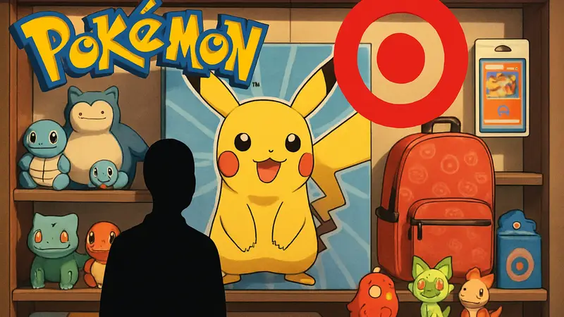 Логотип Pokemon и Target на фоне новой коллекционной продукции.