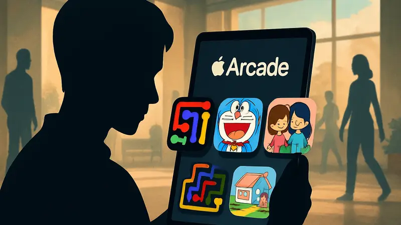 Иконки игр Flow Free, Doraemon Dorayaki и Pocket Love на экране устройства Apple Arcade.