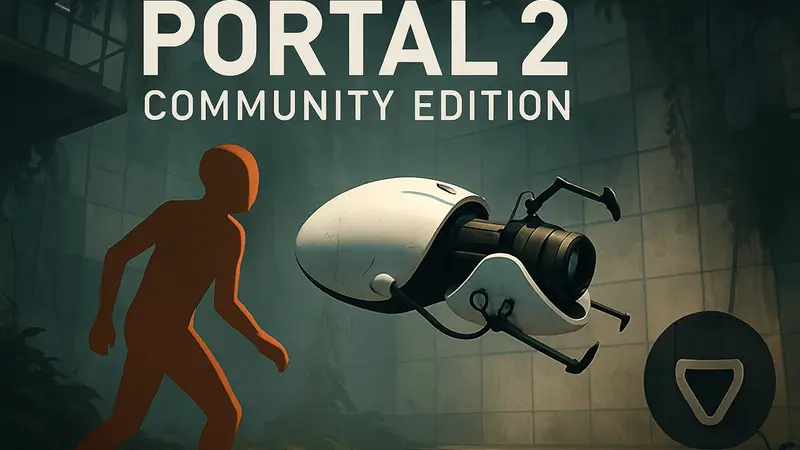 Обложка Portal 2 Community Edition с изображением гладкоствольного портального устройства и логотипом Valve.
