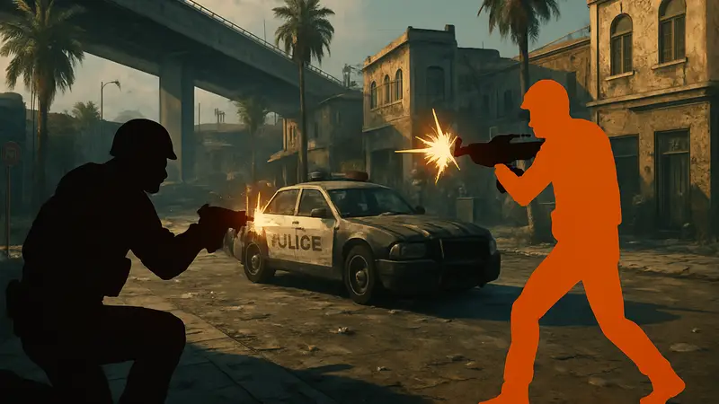 Скриншот из игры Battlefield Hardline, демонстрирующий перестрелку.