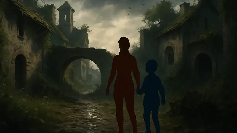 Кадр из геймплея Resonance: A Plague Tale Legacy с персонажами в атмосферной локации