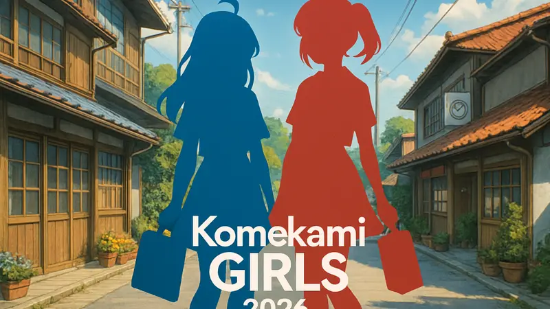 Ключевой постер аниме Komekami! Girls с главными героинями Санаэ и Минори, анонс весны 2026 года