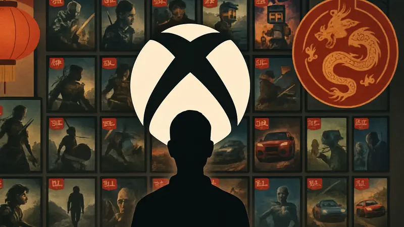 Логотип Xbox на фоне символов Лунного Нового года и множества игровых обложек со скидками.