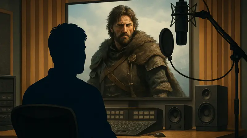 Актер Алек Ньюман в роли Клиффа из игры Crimson Desert, студия звукозаписи