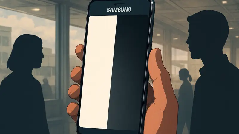 Смартфон Samsung Galaxy с затемнённой областью экрана, символизирующей новую функцию приватности