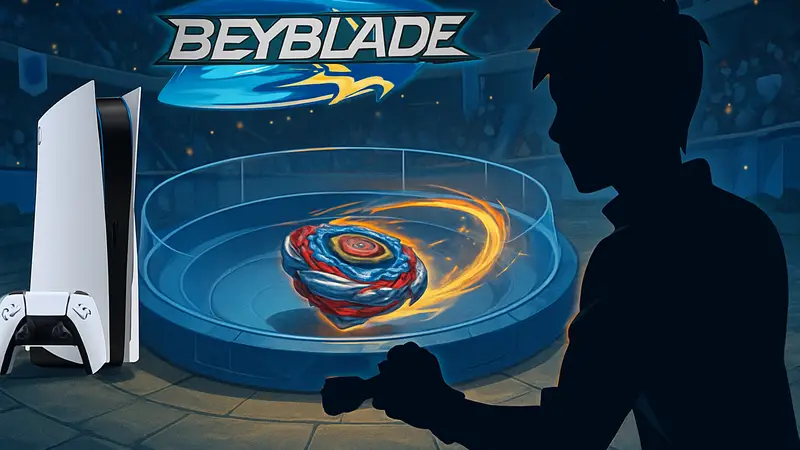 Игра Beyblade на PlayStation 5, скриншот с волчком