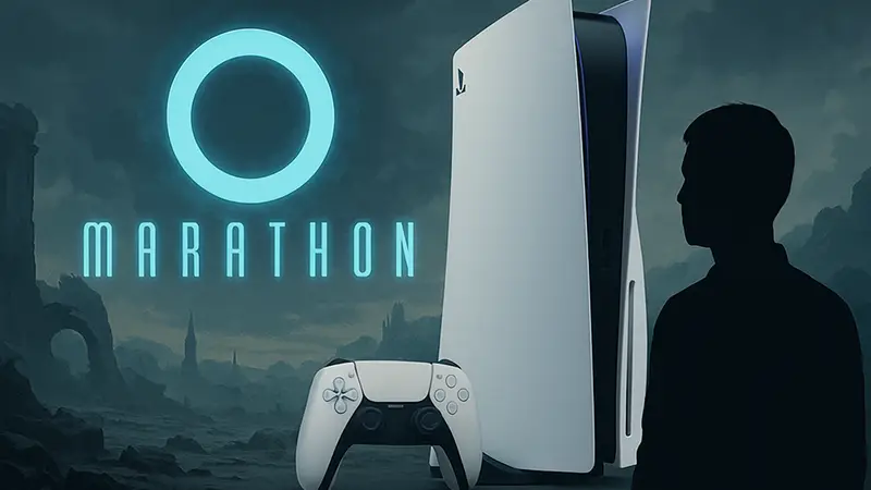 Логотип игры Marathon на фоне PlayStation 5