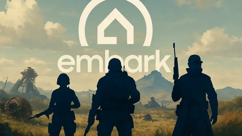 Персонажи из extraction-шутера ARC Raiders на фоне логотипа Embark Studios.