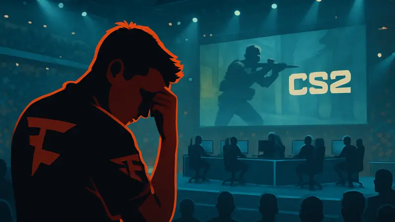 Игрок FaZe broky на киберспортивном турнире по CS2 с фокусом на его эмоции.