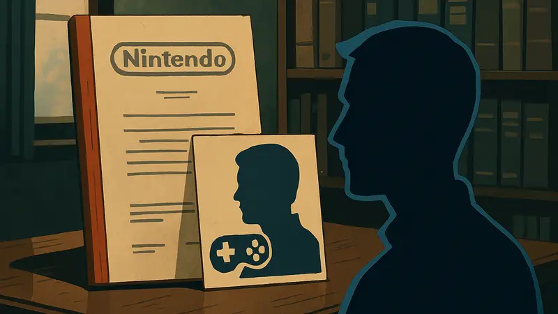 Обложка судебного документа Nintendo и логотип The Gaming Historian, архив истории игр.
