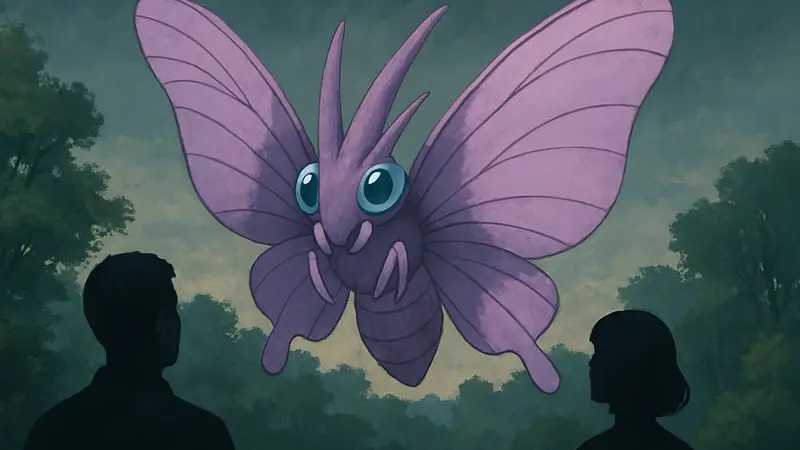 Покемон Веномот, летающий фиолетовый мотылек с крыльями