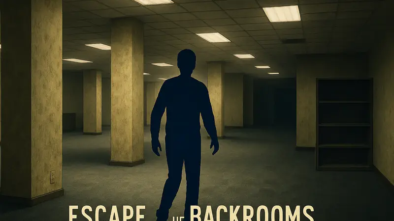 Обложка хоррор-игры Escape the Backrooms, выпущенной на PlayStation 5 и Xbox Series X|S.