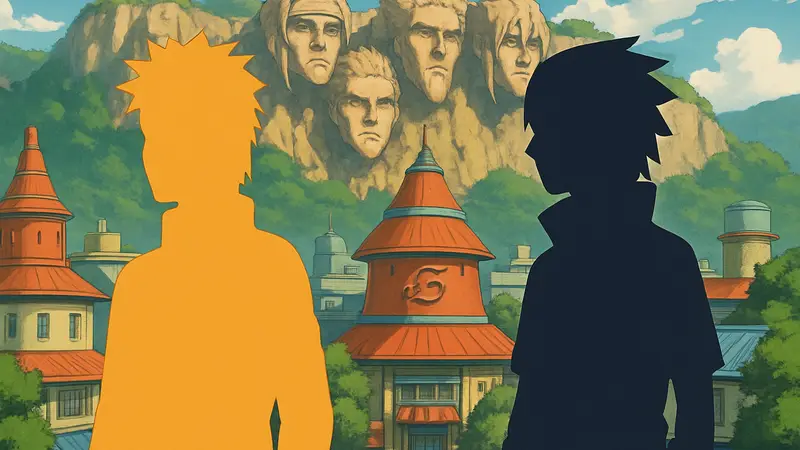 Коллаж с персонажами Наруто и Саске, стилизованный под современное аниме.