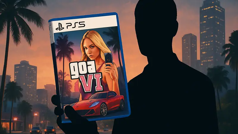 Обложка игры GTA 6 на диске для PlayStation 5, символизирующая физические копии игры.
