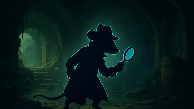 Мышь-детектив из игры Mouse P.I. for Hire, исследующая локацию The Depths в поисках улик.