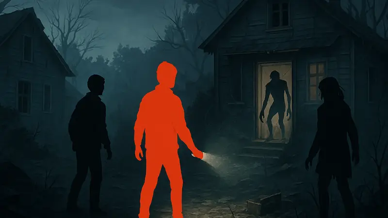 Скриншот хоррор-RPG Look Outside с персонажами и жуткой атмосферой после обновления 2.3