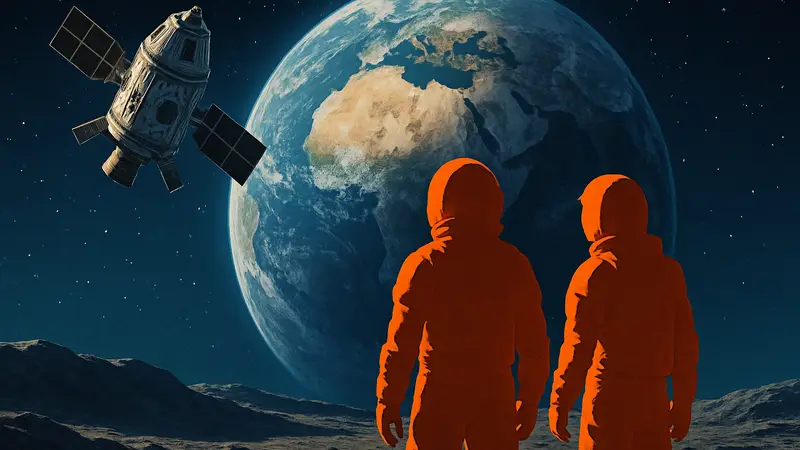 Космический корабль или астронавты из сериалов For All Mankind или Star City на фоне планеты