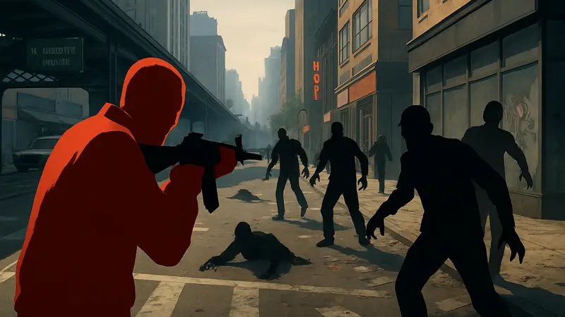 Скриншот из GTA 4 с зомби-модом Call of Duty, игрок сражается с монстрами на улицах Либерти-Сити
