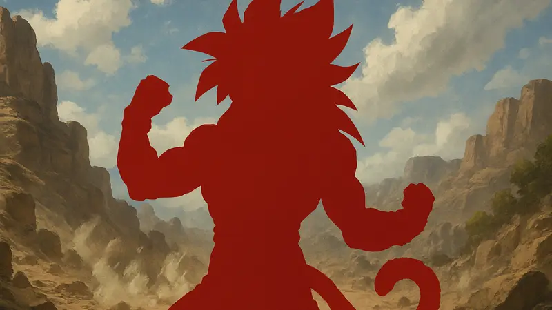 Сон Гоку в форме Super Saiyan 4 из аниме Dragon Ball GT, демонстрирующий свою мощь.