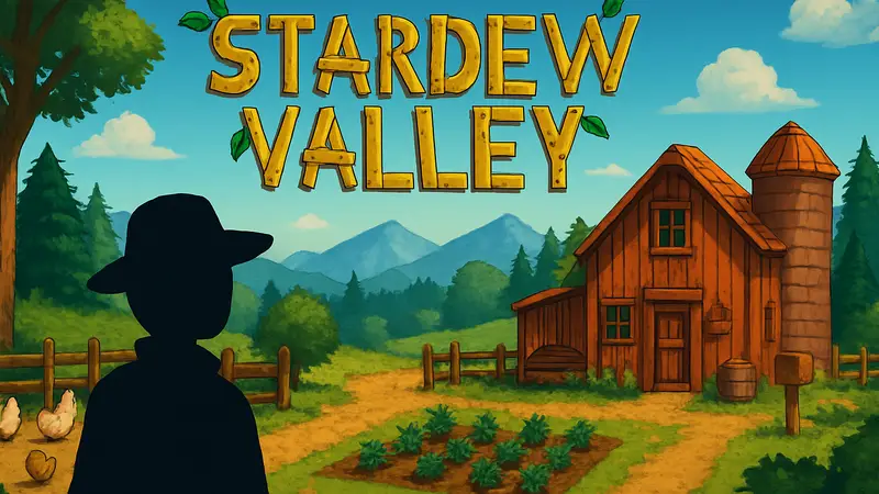Скриншот из Stardew Valley с персонажем на ферме или логотип игры