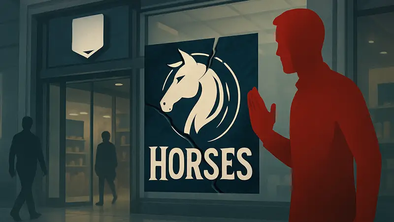 Логотип игры Horses на фоне магазина Epic Games Store, символизирующий конфликт и цензуру