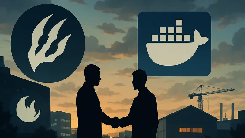 Логотип NanoClaw и Docker, символизирующие партнёрство в мире open-source технологий.