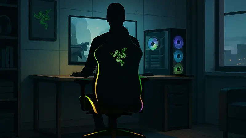 Игровое кресло Razer Soma Chroma с подсветкой в интерьере.