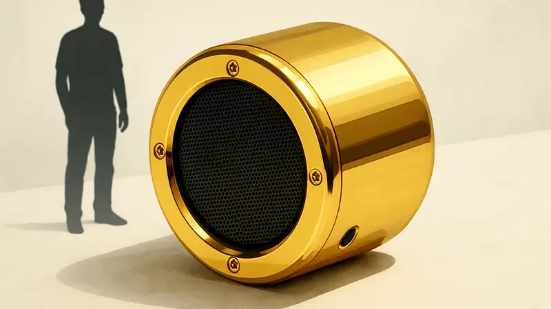 Позолоченная Bluetooth-колонка Minirig Finite MR-79 на светлом фоне.