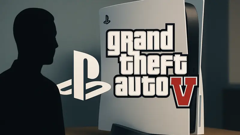 Логотипы PlayStation и Grand Theft Auto 6 на фоне консоли PS5