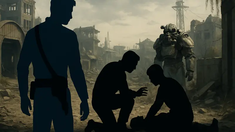 Игровой скриншот из Fallout, демонстрирующий драматический выбор персонажа