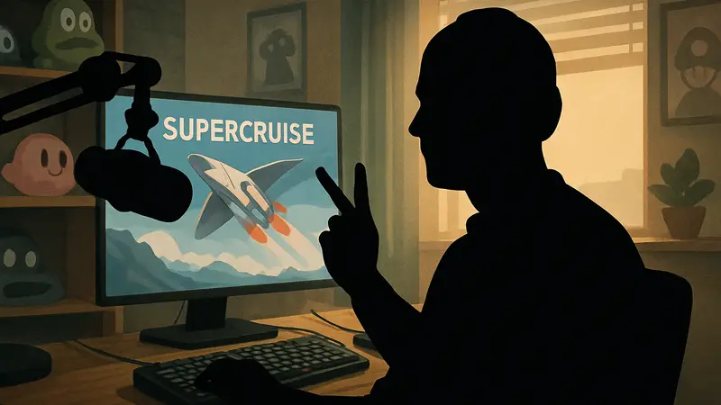 Northernlion за игровым столом на стриме, отменяющий мероприятие Supercruise.